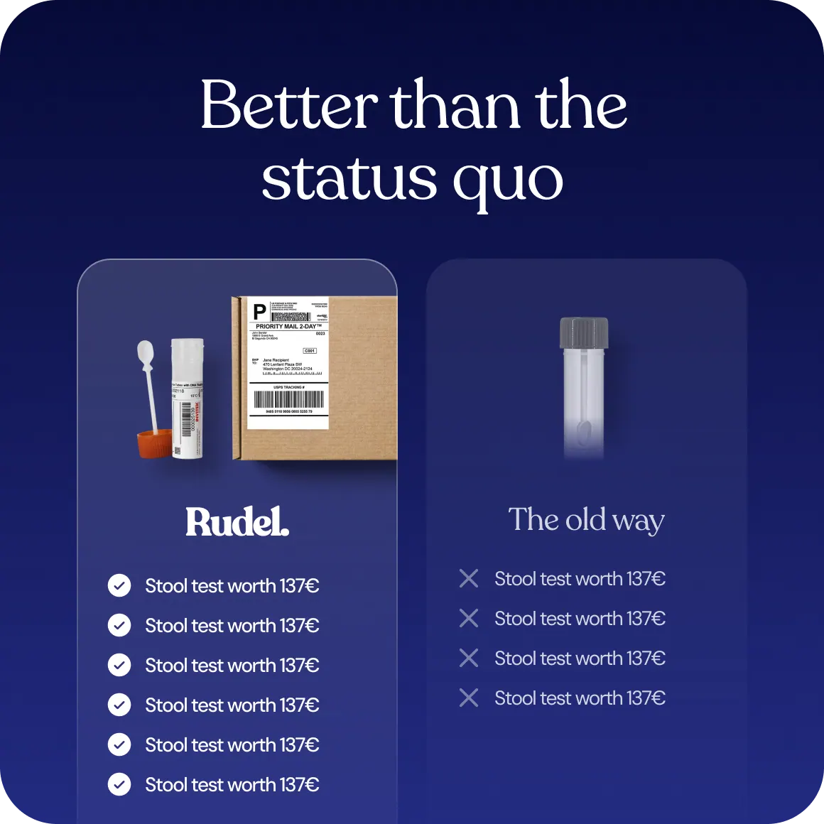 Rudel compared with the old way of stool testing